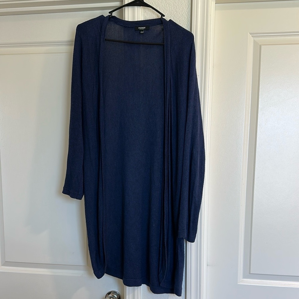 Premise Blue Cardigan Sweater Lightweight Knit